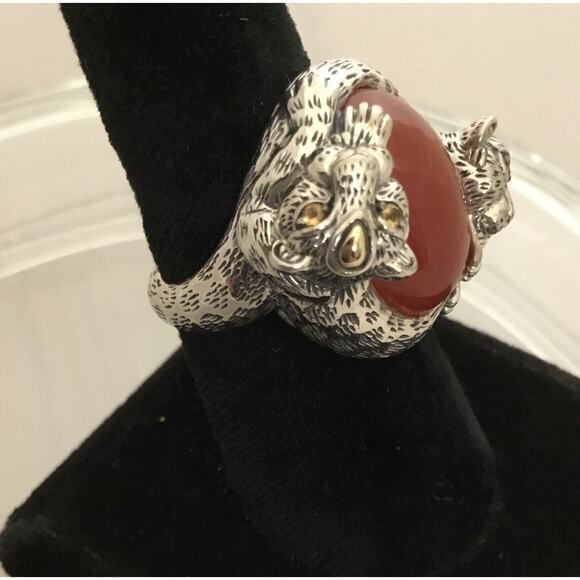 Vintage JOHN HARDY JAI 925/14k Carnelian/Citrine Double LEOPARD RING Sz 7.5 Rare - Picture 5 of 11
